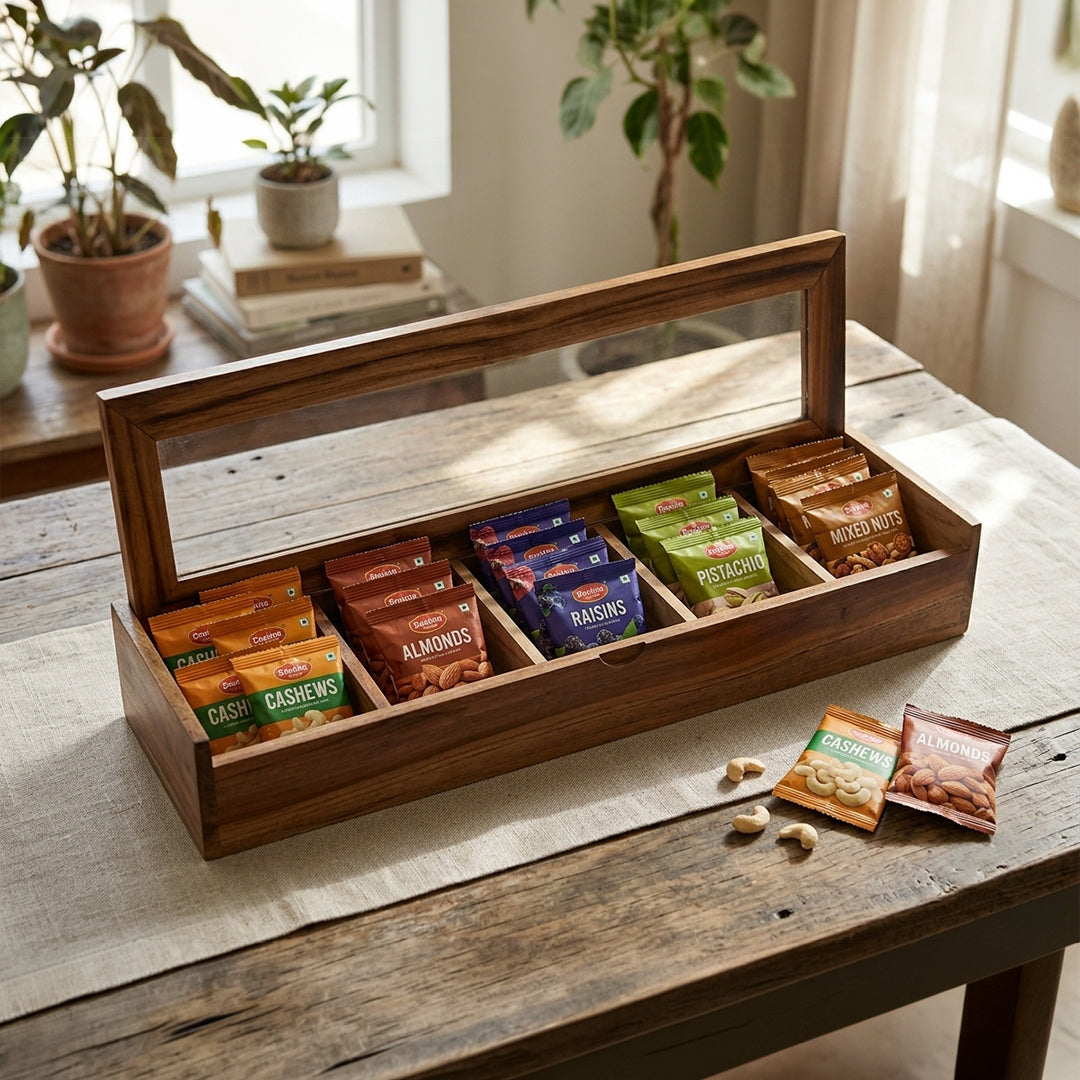 Glass Lid Utility Box in Teak Wood