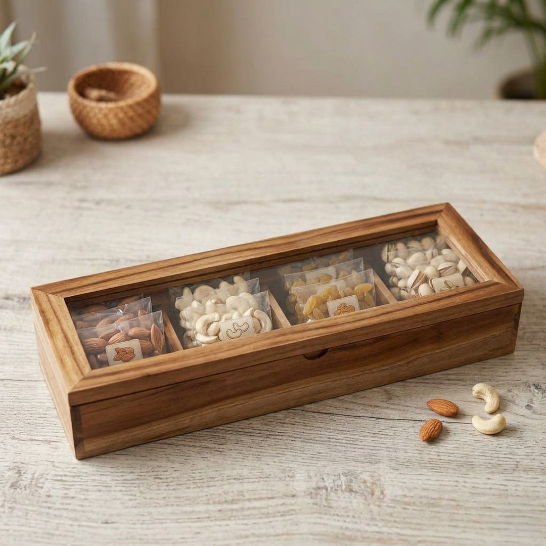 Glass Lid Utility Box in Teak Wood