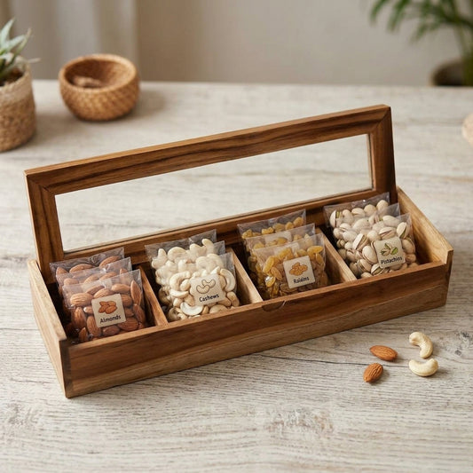 Glass Lid Utility Box in Teak Wood