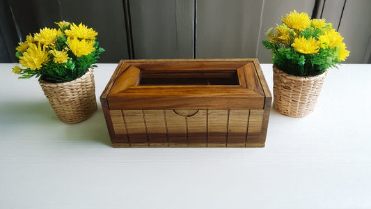 Glass Lid Utility Box in Teak Wood