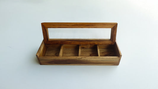 Glass Lid Utility Box in Teak Wood