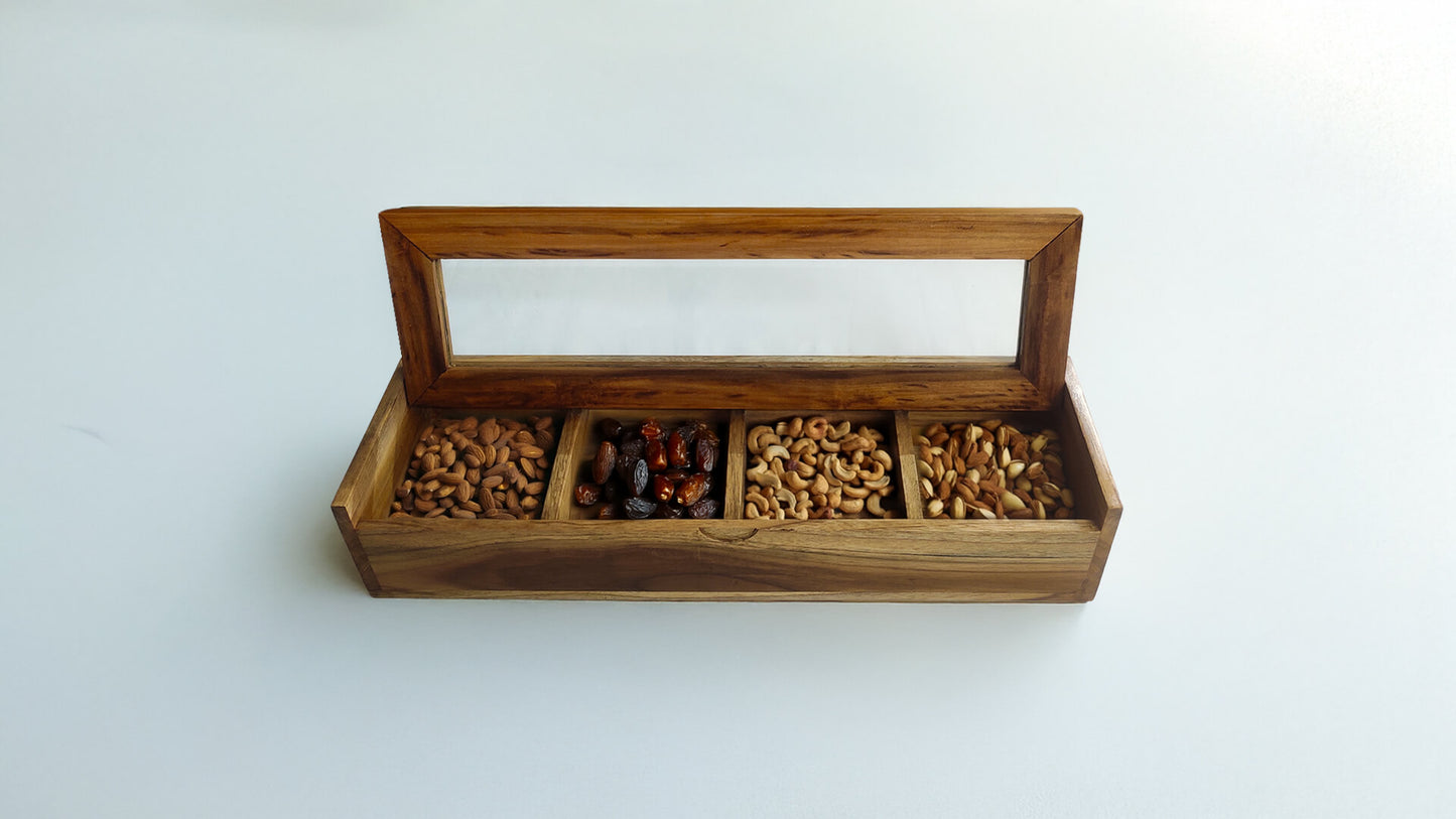 Glass Lid Utility Box in Teak Wood