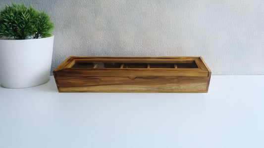 Glass Lid Utility Box in Teak Wood
