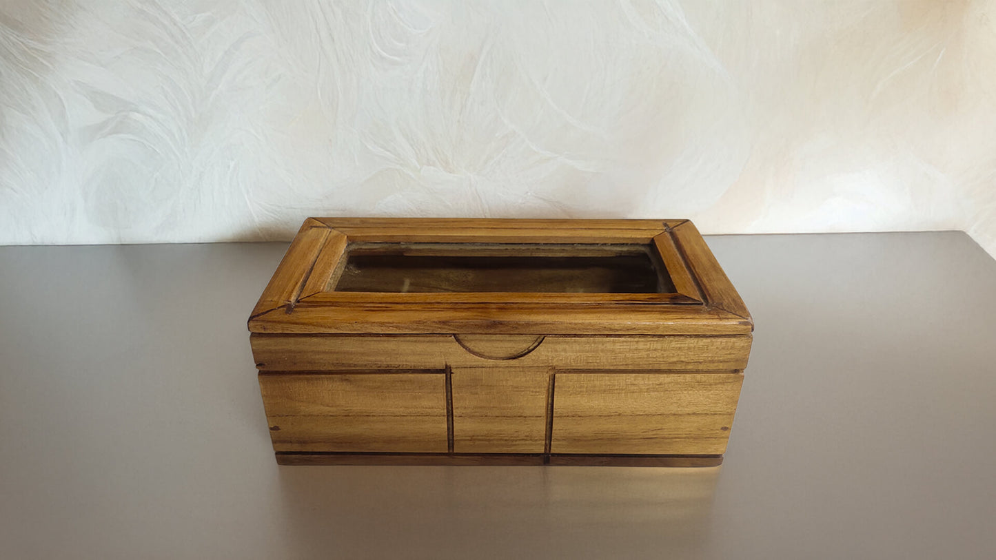 Glass Lid Utility Box in Teak Wood