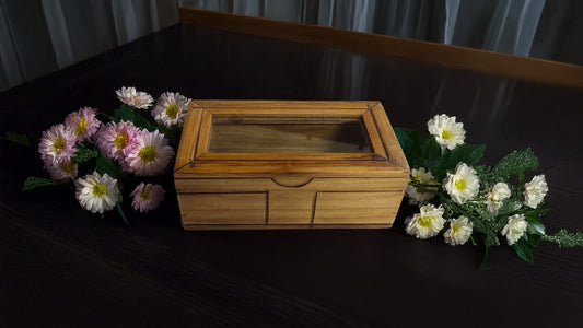 Glass Lid Utility Box in Teak Wood