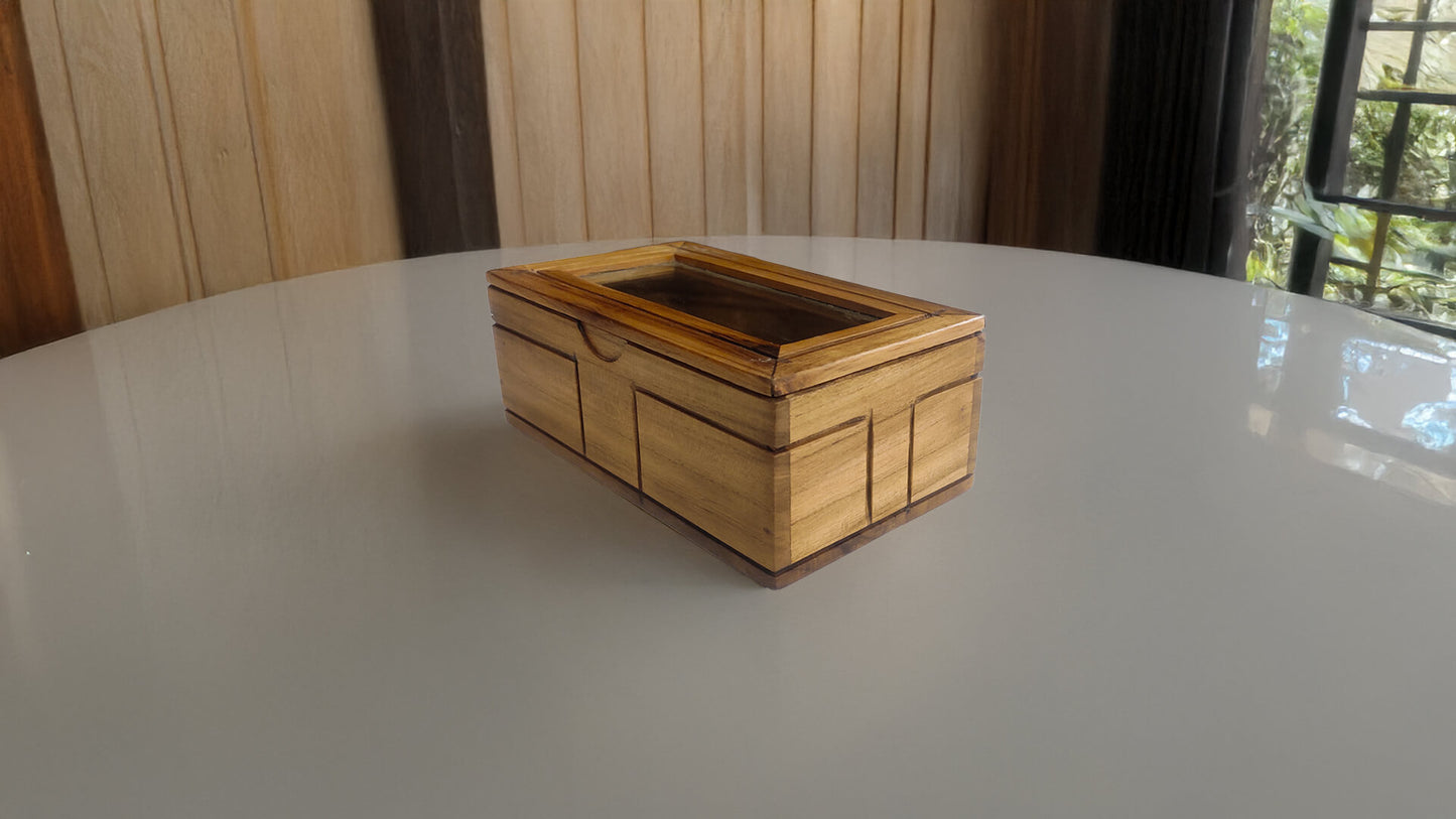 Glass Lid Utility Box in Teak Wood