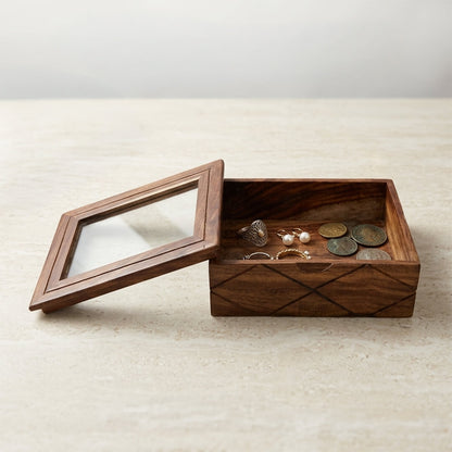 Glass Lid Utility Box in Sheesham Wood
