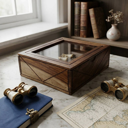 Glass Lid Utility Box in Sheesham Wood