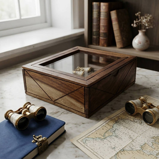 Glass Lid Utility Box in Sheesham Wood