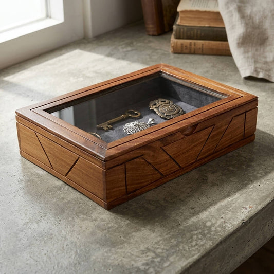 Glass Lid Utility Box in Sheesham Wood