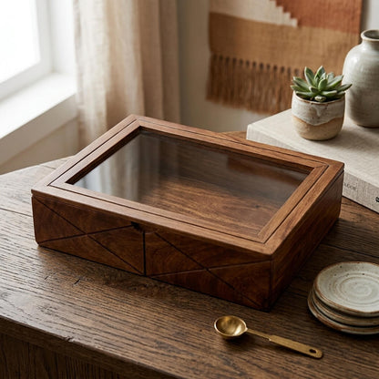 Glass Lid Utility Box in Sheesham Wood
