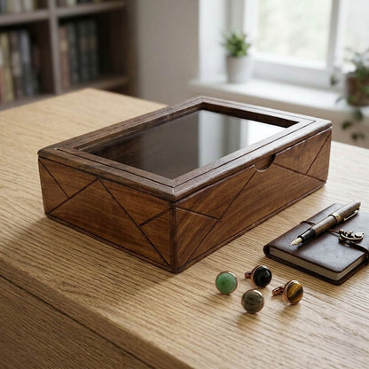 Glass Lid Utility Box in Sheesham Wood