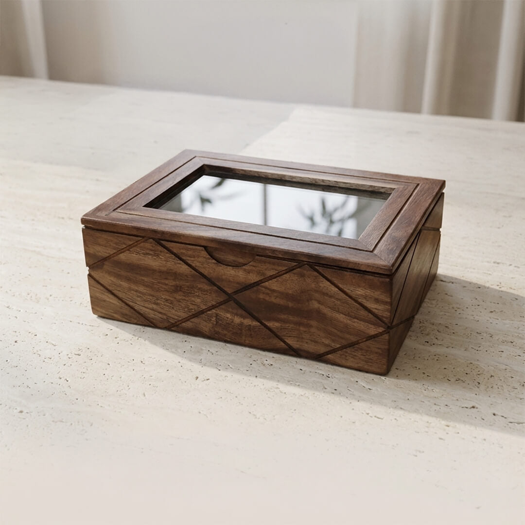 Glass Lid Utility Box in Sheesham Wood