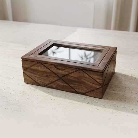 Glass Lid Utility Box in Sheesham Wood
