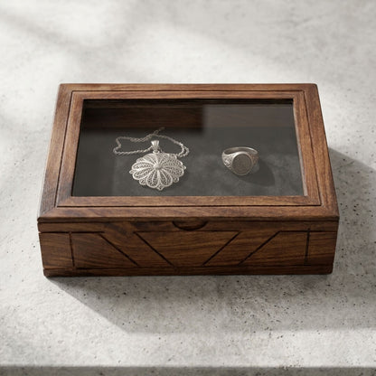 Glass Lid Utility Box in Sheesham Wood