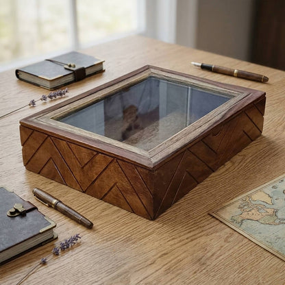 Glass Lid Utility Box in Sheesham Wood