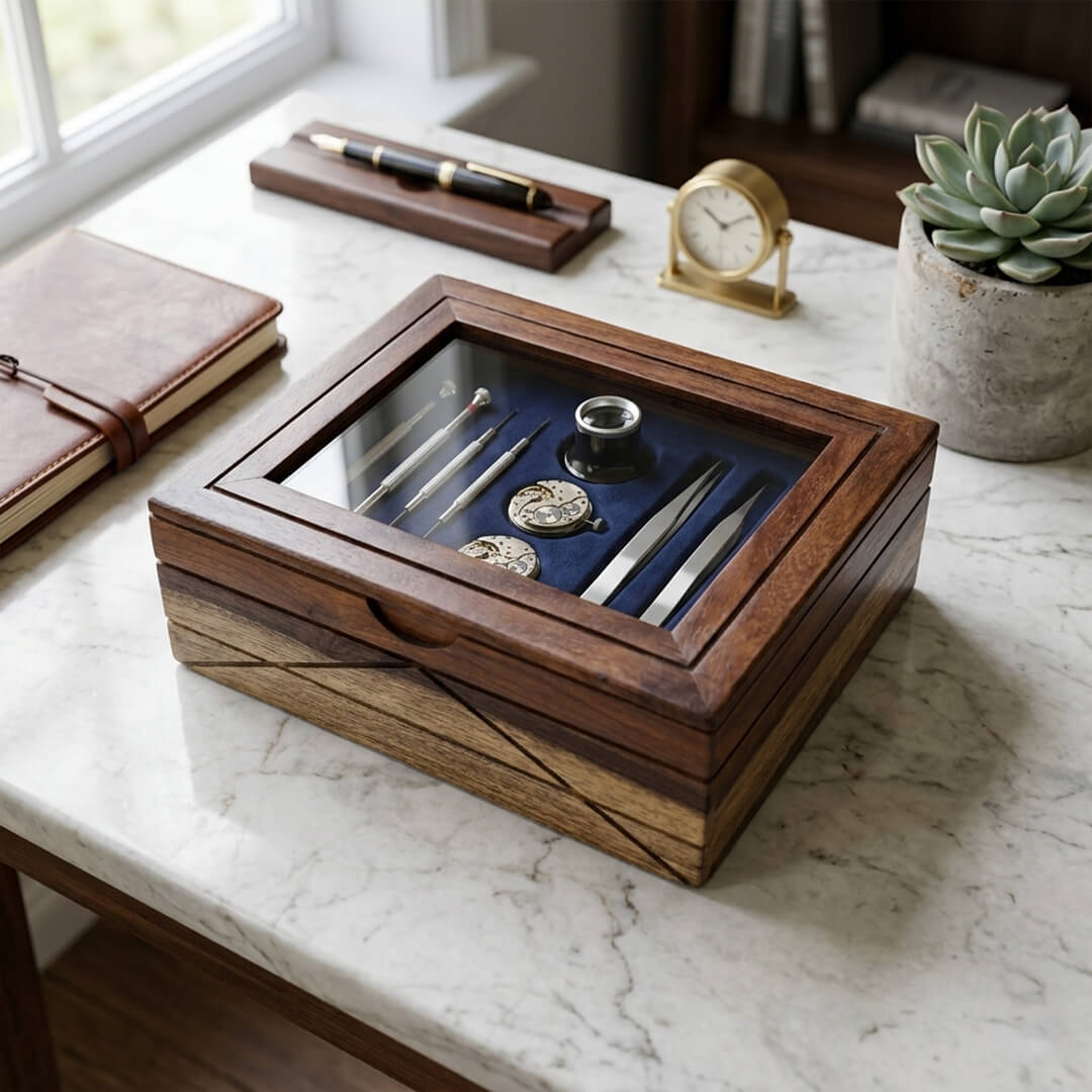 Glass Lid Utility Box in Sheesham Wood