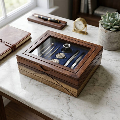Glass Lid Utility Box in Sheesham Wood