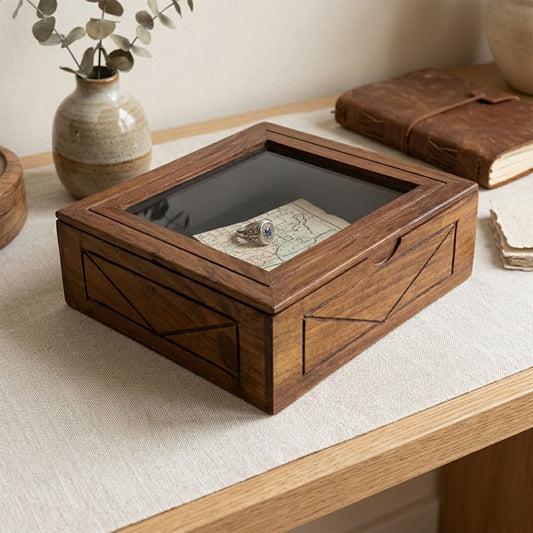 Glass Lid Utility Box in Sheesham Wood