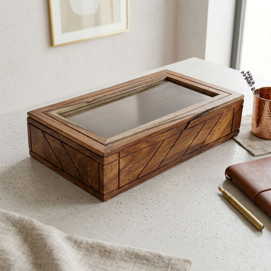 Glass Lid Utility Box in Sheesham Wood