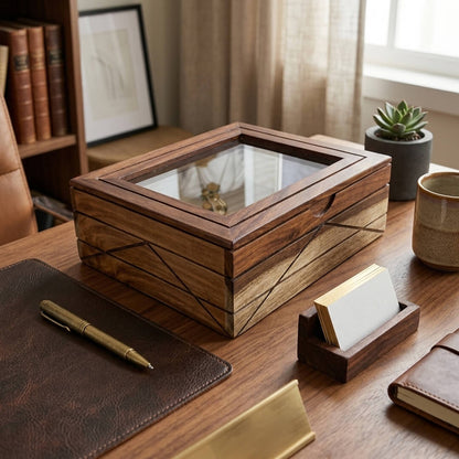 Glass Lid Utility Box in Sheesham Wood