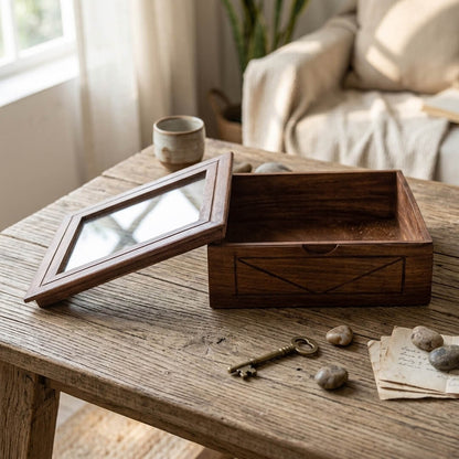 Glass Lid Utility Box in Sheesham Wood