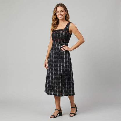 Ikkat Black Dress with Straps and Slit
