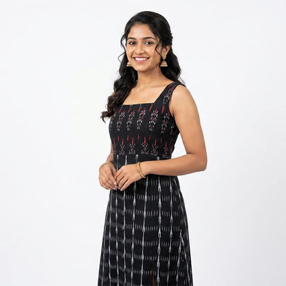 Ikkat Black Dress with Straps and Slit