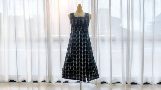 Ikkat Black Dress with Straps and Slit