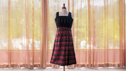Ikkat Red & Black Dress with Straps and Slit