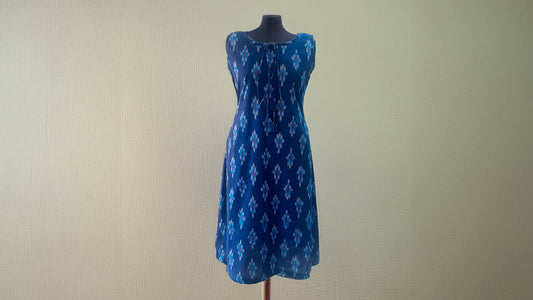 Ikkat Dress with Pockets and Drawstring Neckline