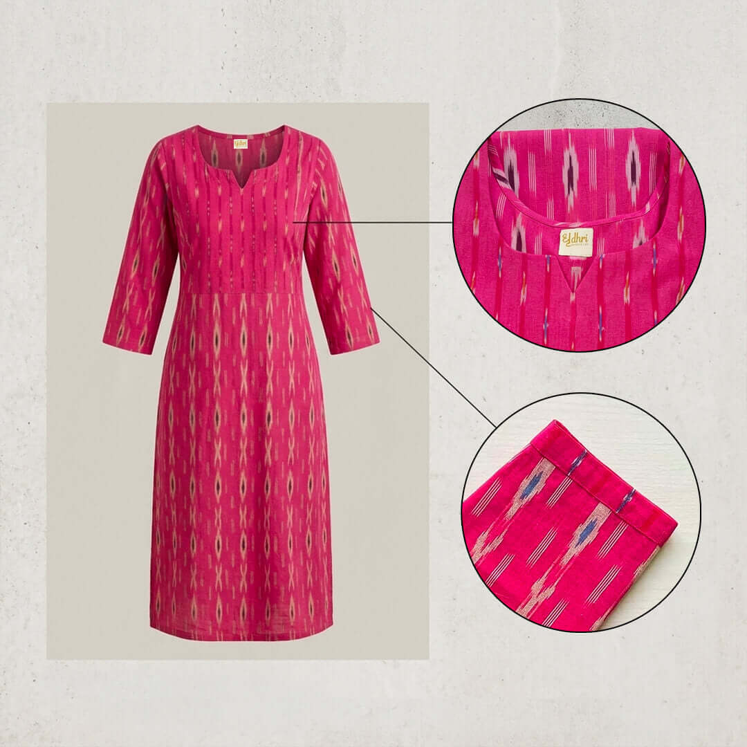 Ikkat Long Kurta Dual Pink Motif