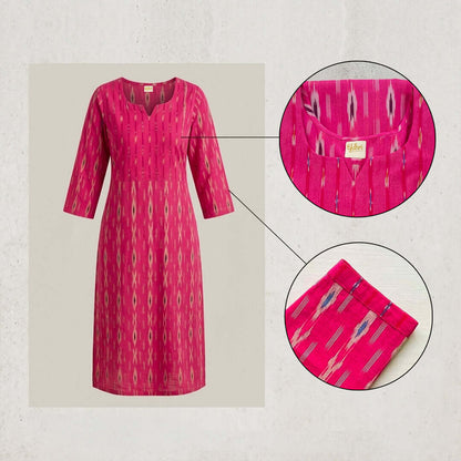 Ikkat Long Kurta Dual Pink Motif