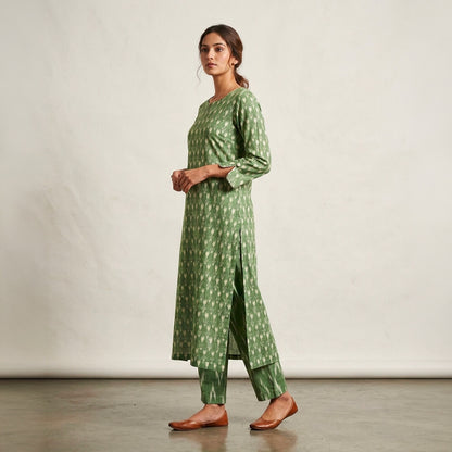 Ikkat Long Kurta in Green