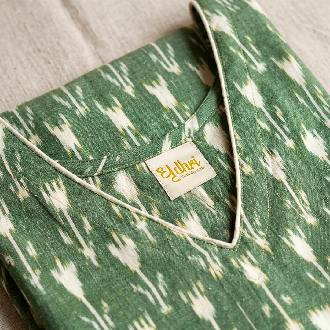 Ikkat Long Kurta in Green