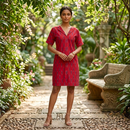 Ikkat Midi Red Dress