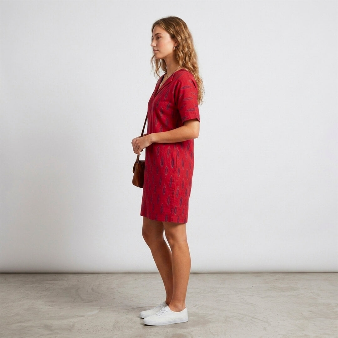 Ikkat Midi Red Dress