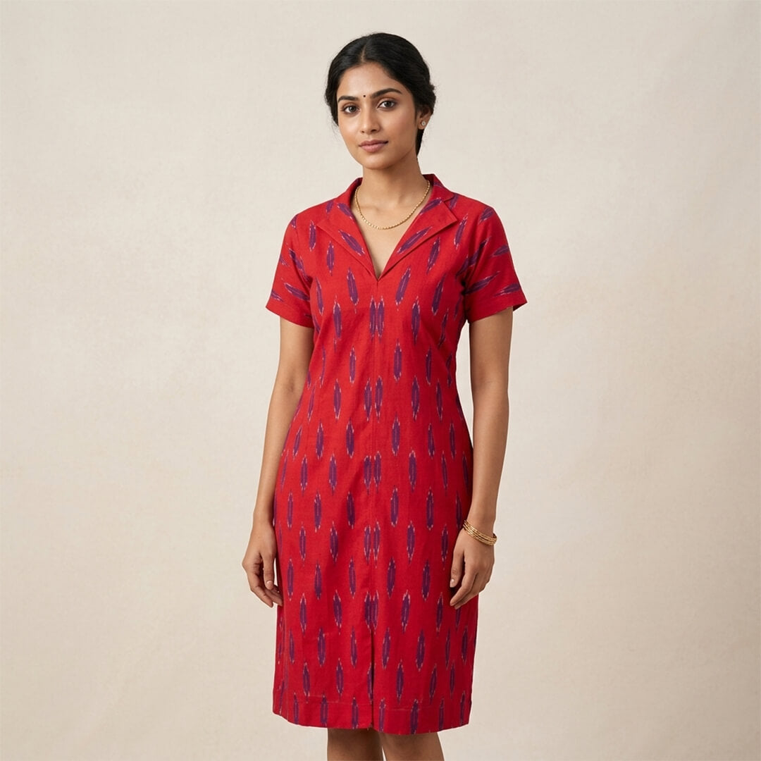 Ikkat Midi Red Dress