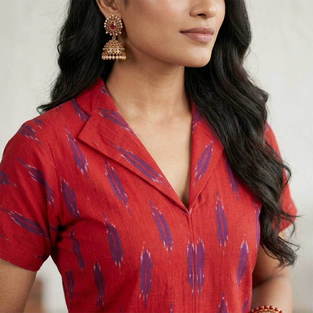 Ikkat Midi Red Dress