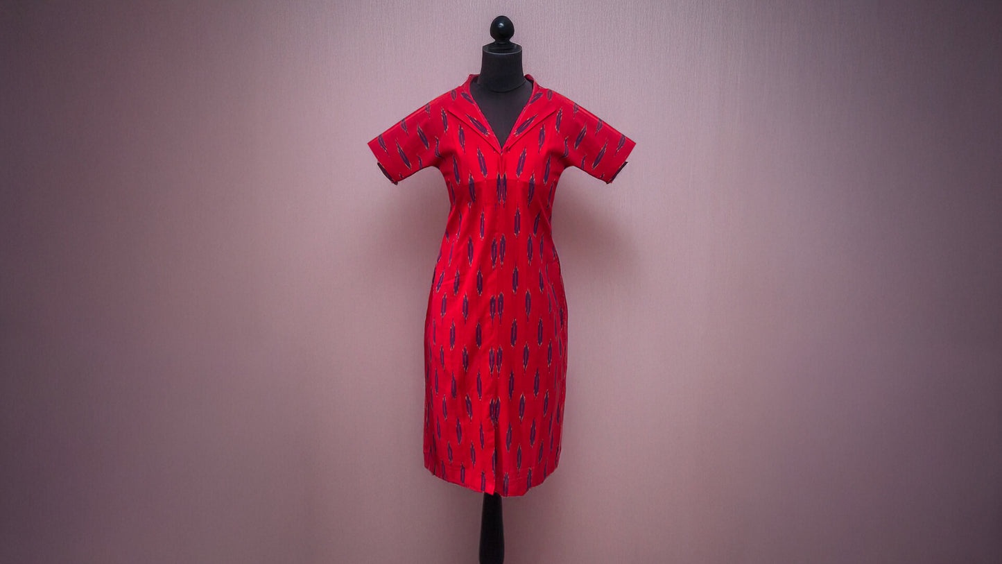 Ikkat Midi Red Dress