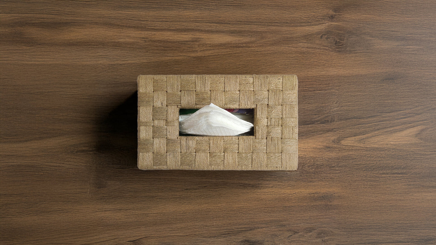 Rectangular Jute Wrapped Tissue Box – Horizontal Check