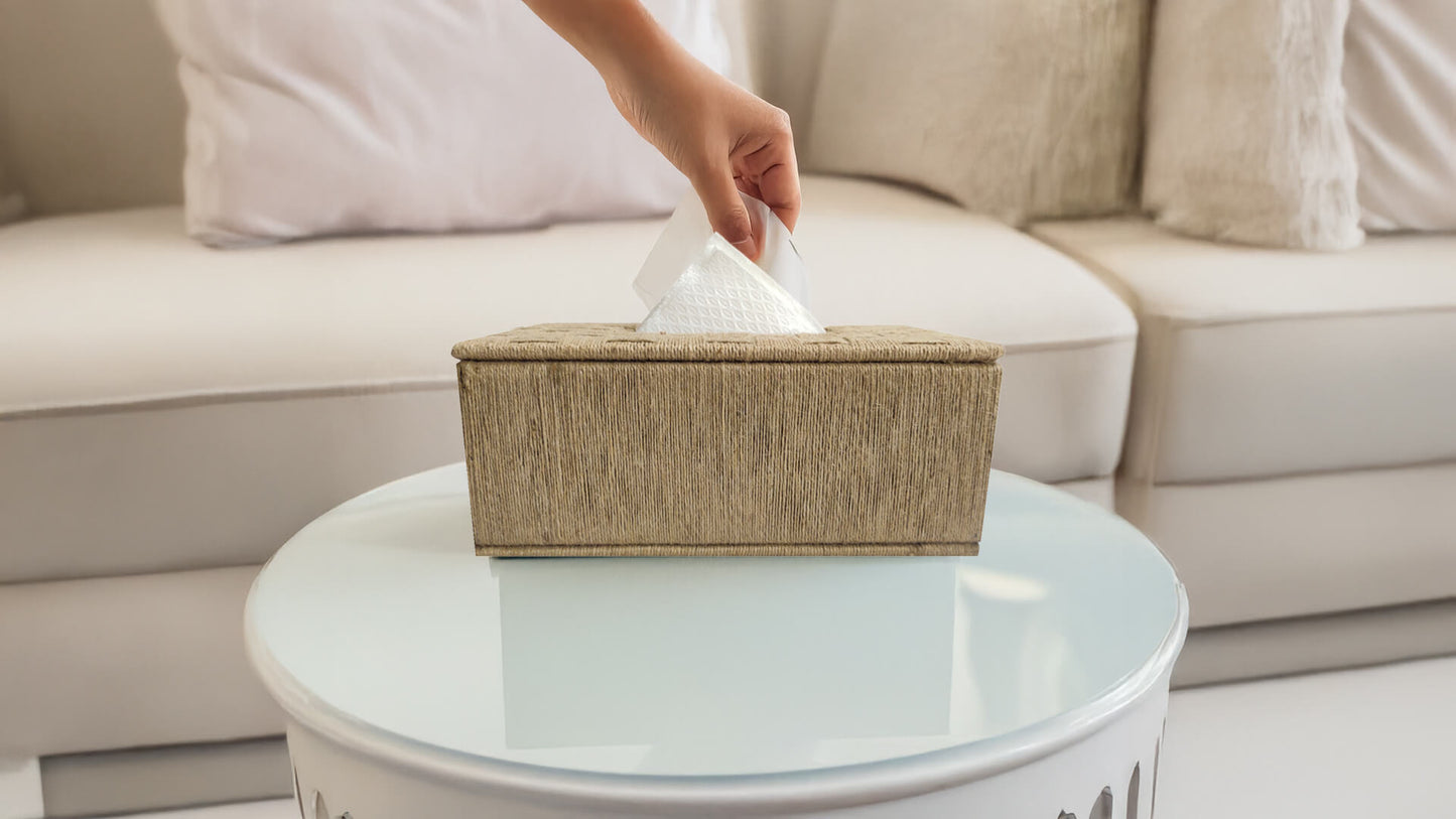 Rectangular Jute Wrapped Tissue Box – Horizontal Check