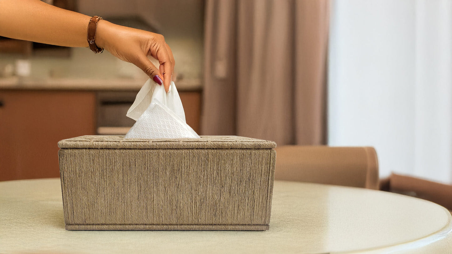 Rectangular Jute Wrapped Tissue Box – Horizontal Mountains