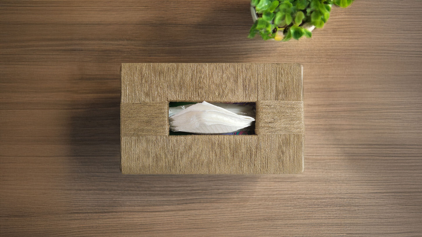 Rectangular Jute Wrapped Tissue Box – Horizontal Stripes