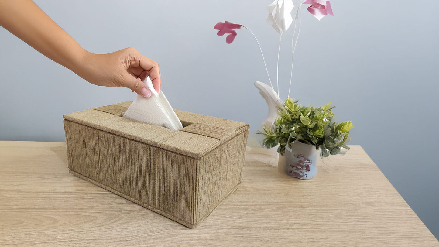 Rectangular Jute Wrapped Tissue Box – Horizontal Stripes