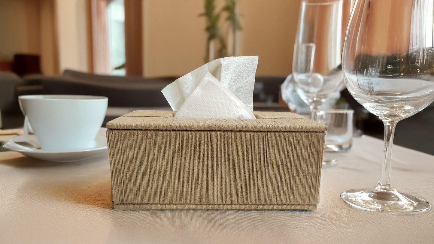 Rectangular Jute Wrapped Tissue Box – Horizontal Stripes