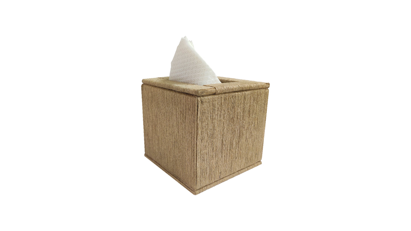 Jute Wrapped Stripes Tissue Box Vertical