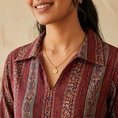 Kantha on Ajrakh Kurta with Pockets