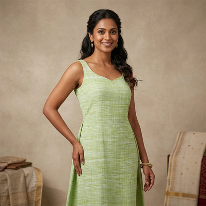 Khadi Green Dress with Belt