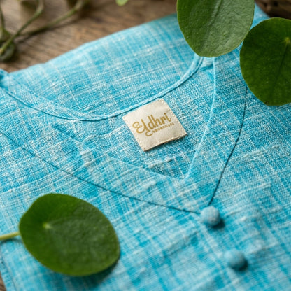 Khadi Long Kurta in Aqua Splash